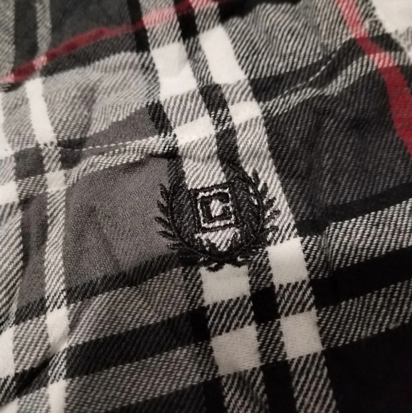 Chaps Shirt Mens L Combat Grey Flannel Plaid Embroidered Logo Button Down Pocket - Picture 10 of 13